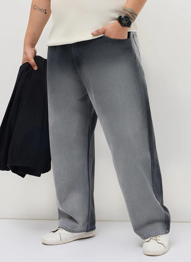 Urbano Plus Men's Dark Grey Loose Baggy Fit Heavy Washed Faded Denim Jeans Non-Stretchable